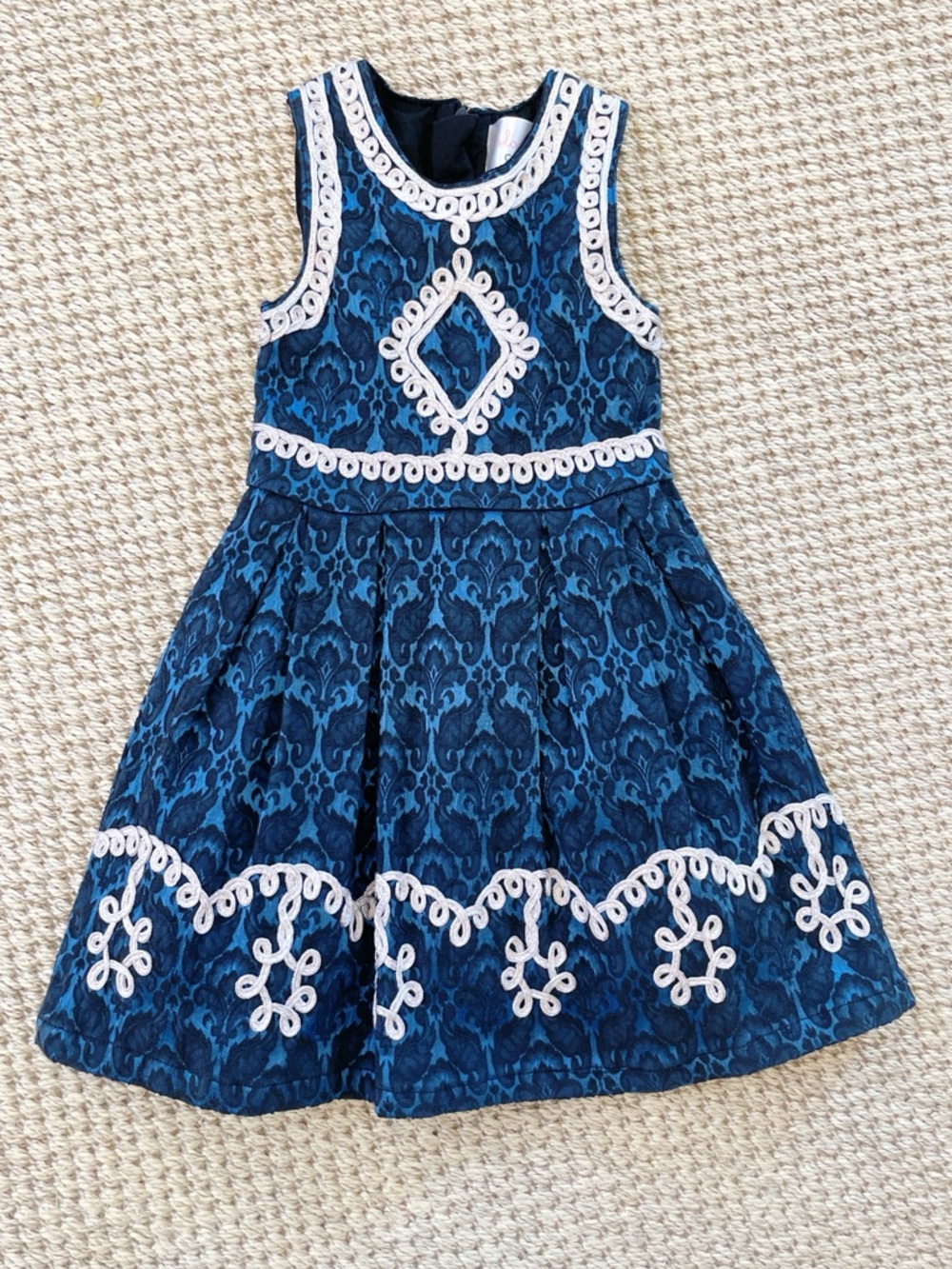 Blossom couture Girls Navy Blue Lace-Overlay Dress with White Trim 4